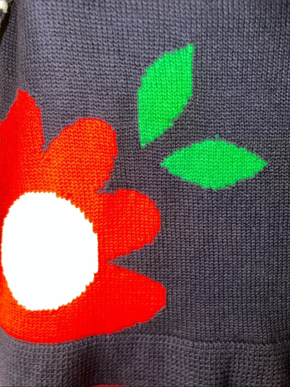 NWT Florence Eiseman Navy Sweater with Red Trim and Green Accent